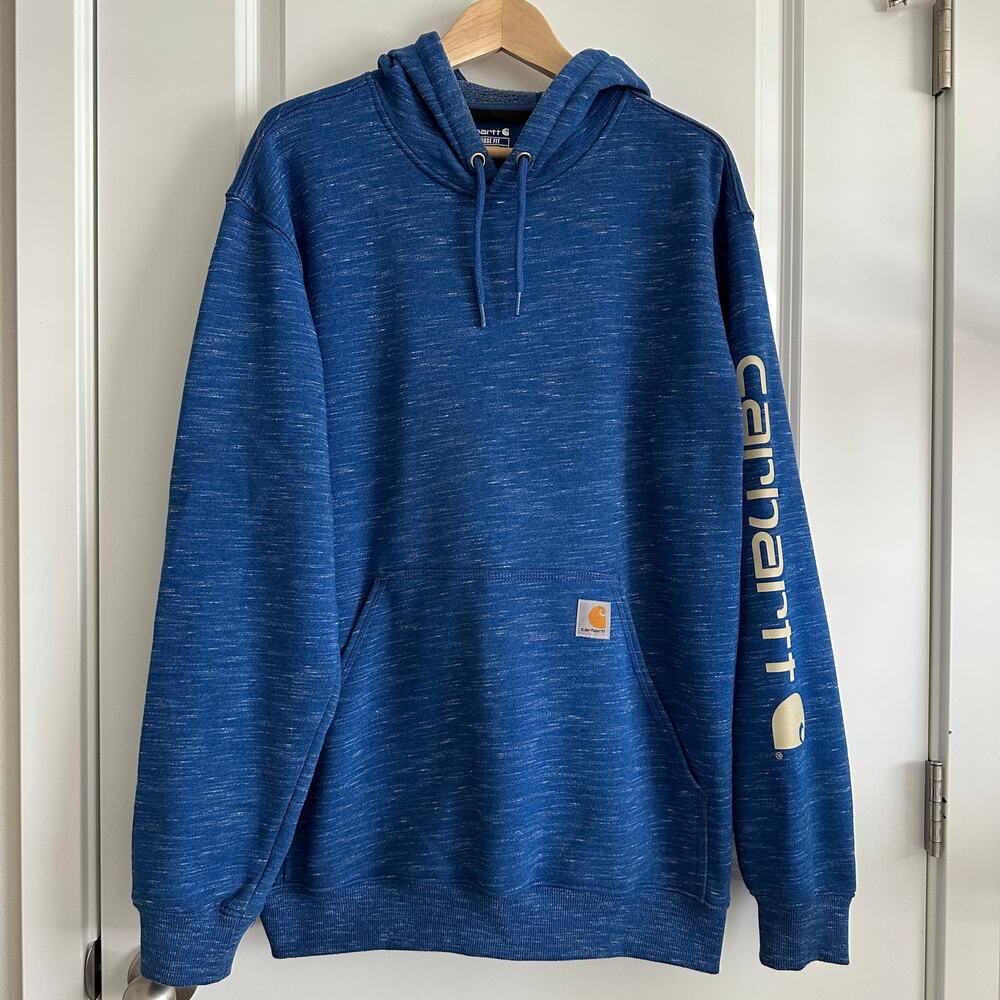 Carhartt K288 H94 Blue Space Dye Logo Sleeve Hoodie Men’s Large